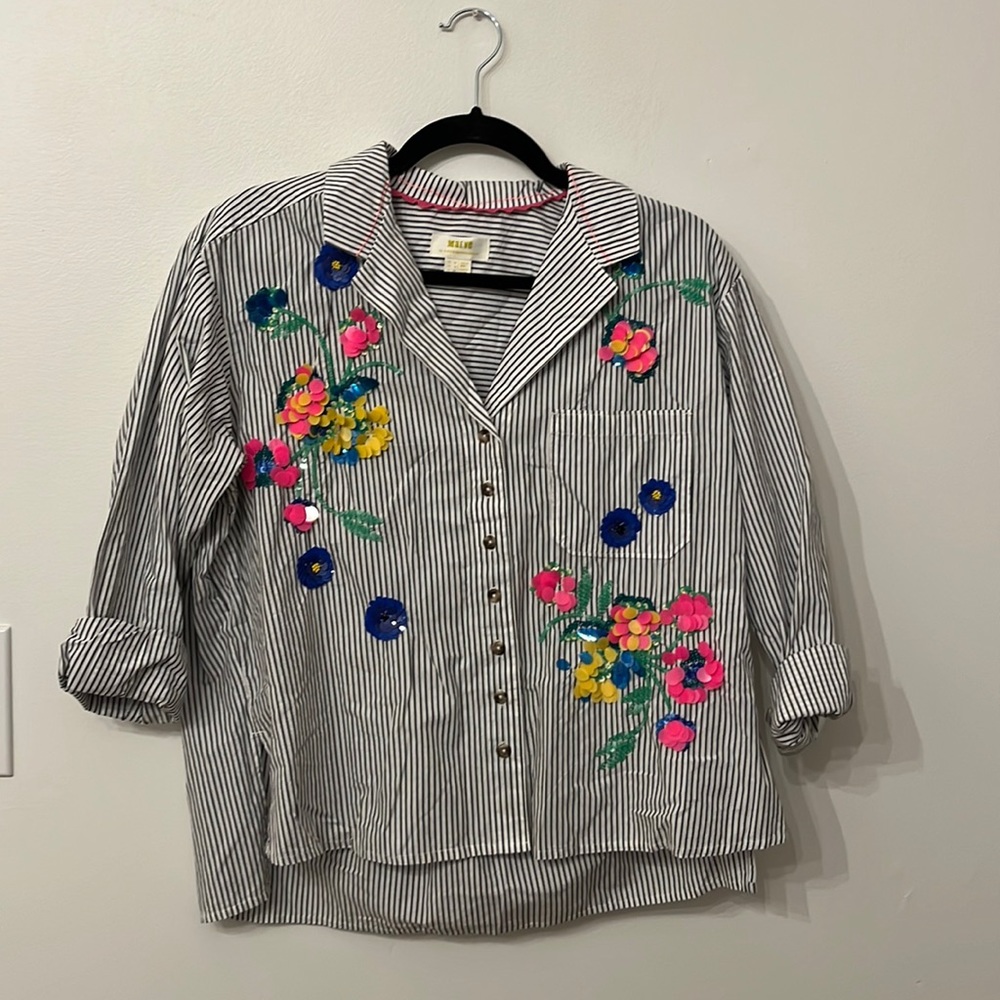 Striped Floral Embroidered Women's Top